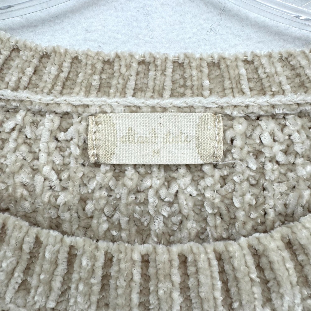Altar'd State Chenille Sweater Womens Medium Beige Waffle Knit Cropped Pullover - Picture 3 of 7